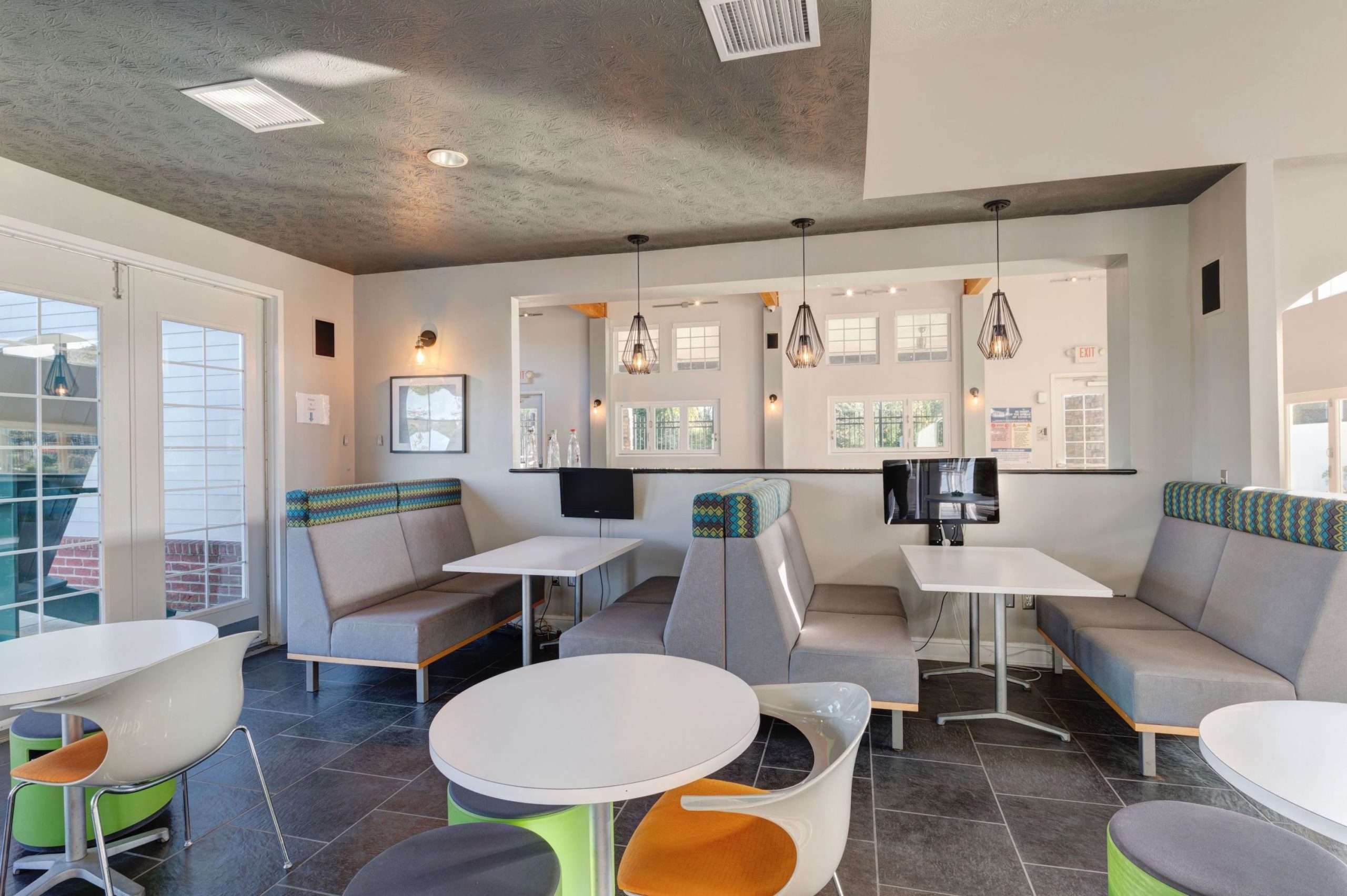 a room with a table and chairs