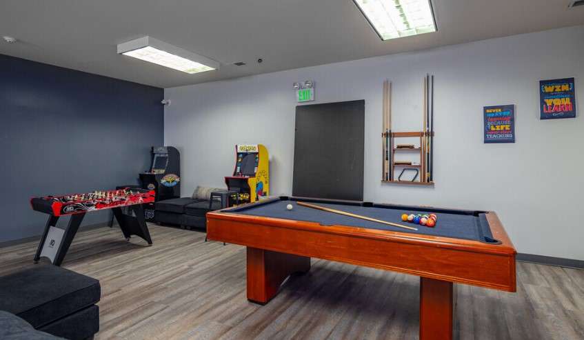 a pool table in a room